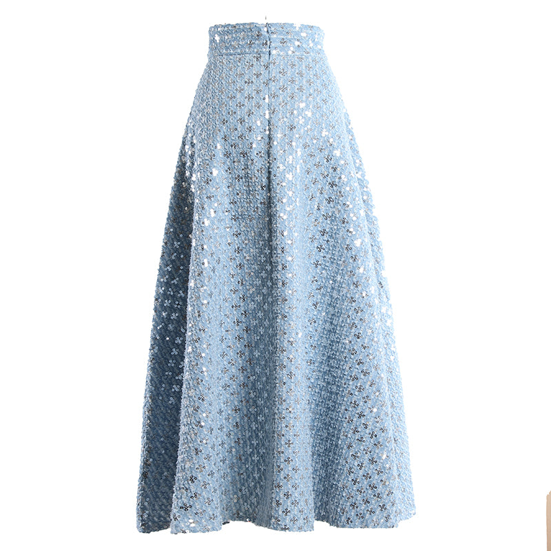 Mid Length Embroidered Denim Skirt