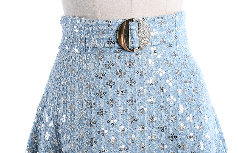 Mid Length Embroidered Denim Skirt